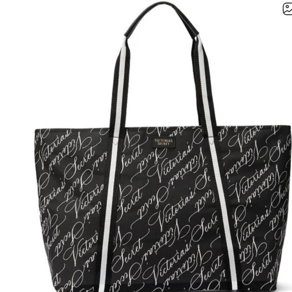 Victoria's Secret Black and White Script Tote - Picture 2 of 4